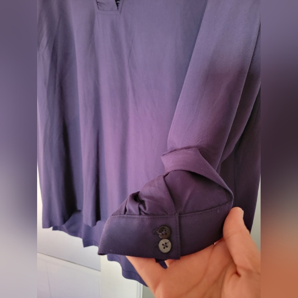 Crown & Ivy NWT Ruffle Neck Blouse XXL Navy - Picture 2 of 10